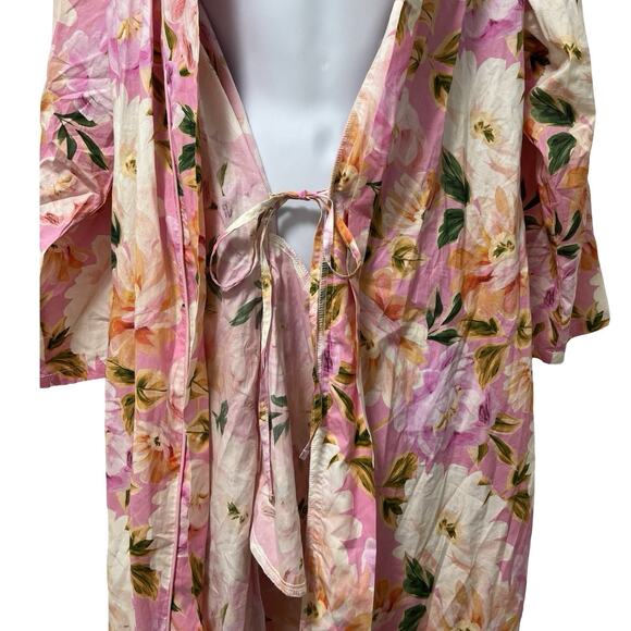 The Cat’s Pajamas Womens Luxe Pima Floral Kimono Robe Size M/L Blush Rose Lounge - Picture 5 of 9